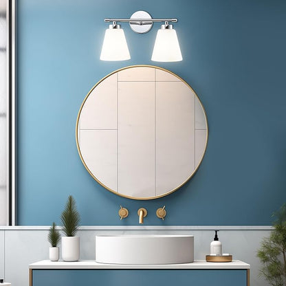 Hamilyeah Modern Chrome Bathroom Vanity Light Fixture Over Mirror, 2 Light Vanity Lighting Fixture with Frosted Glass Shade, Silver Wall Sconce Lighting for Bath, Bedroom, Kitchen, Hallway