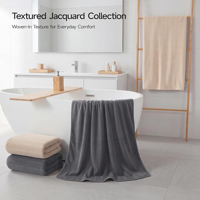 ecolook Microfiber Bath Towels Set of 4, 31 x 63 Inch Extra Large Bath Towel Set, Super Soft & Highly Absorbent, Quick Dry Lightweight Towels for Bathroom, Gym, Spa, Pool & Travel, Camel & Gray