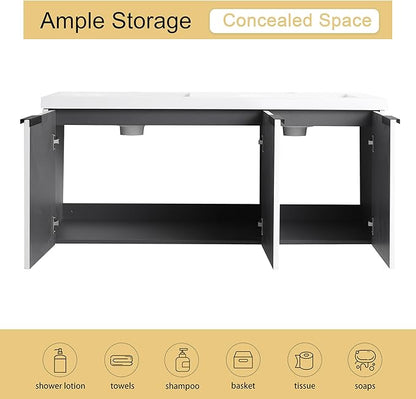 Malwee 48" Bathroom Vanity with Sink, 48 inch Double Sink Floating Vanity, Wall Mounted Bathroom Basin Cabinet Combo, Modern White Bath Vanity Cabinet Set with Storage(MA10348DWH)
