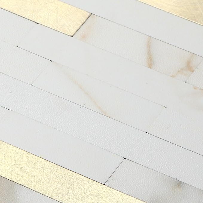 20 - Sheet Peel and Stick Backsplash Wall Tile, PVC Kitchen Backsplash, Stick on Tiles for Backsplash Kitchen (12'' X 12'', White with Gold)