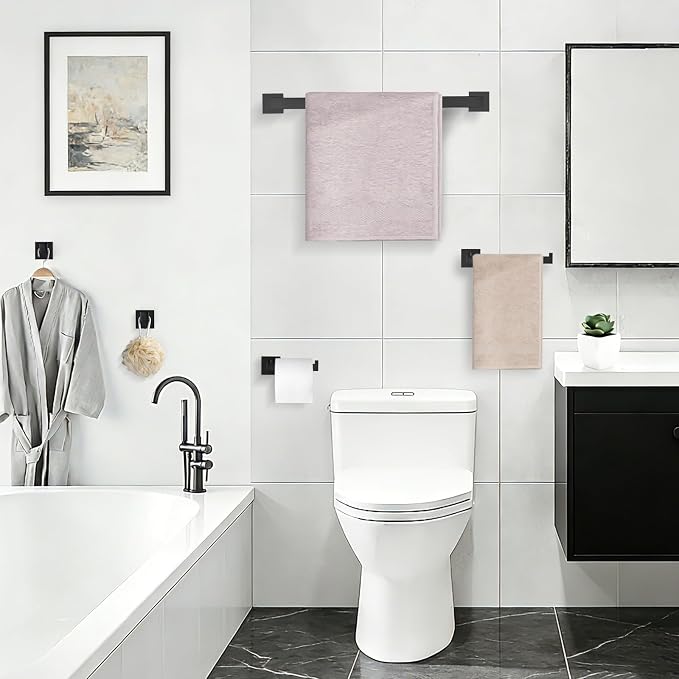 TURS Matte Black 10-Piece Bathroom Hardware Set Towel Bar Set SUS304 Stainless Steel Towel Racks for Bathroom Wall Mounted, 23.6-Inch