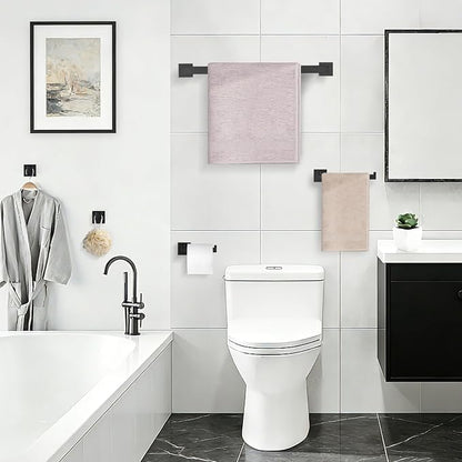 TURS Black Bathroom Towel Bar Set Square 5 Pieces Bathroom Hardware Set Matte Black Towel Holder Set Wall Mounted,SUS304 Stainless Steel, 23.6 Inch
