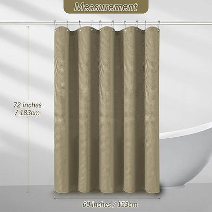 Taupe Fabric Shower Curtain for Bathroom Stall, 60 inche Waffle Weave Machine Washable Waterproof 256GSM Heavy Duty Weighted Bath Curtain Set with 10 Metal Hooks, 60Wx72H