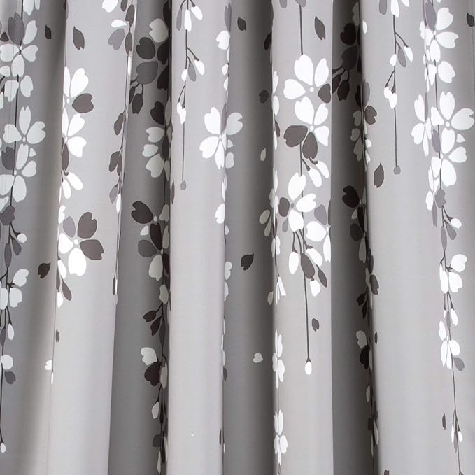 Lush Decor Weeping Flower Light Filtering Window Curtain Panels, Pair, 52"W x 95"L + 2" Header, Gray - Charming Modern Floral Curtains for Living Room, Dining Room, & Bedroom