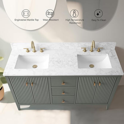 Vanity Art 60 inch Bathroom Vanity with Double Sink & Ceramic Top, Vanity Cabinet with Soft-Closing Door, Solid Wood Frame, Linear Pattern, Vintage Green, VA9160-DVG-MB,Matte Black Handles