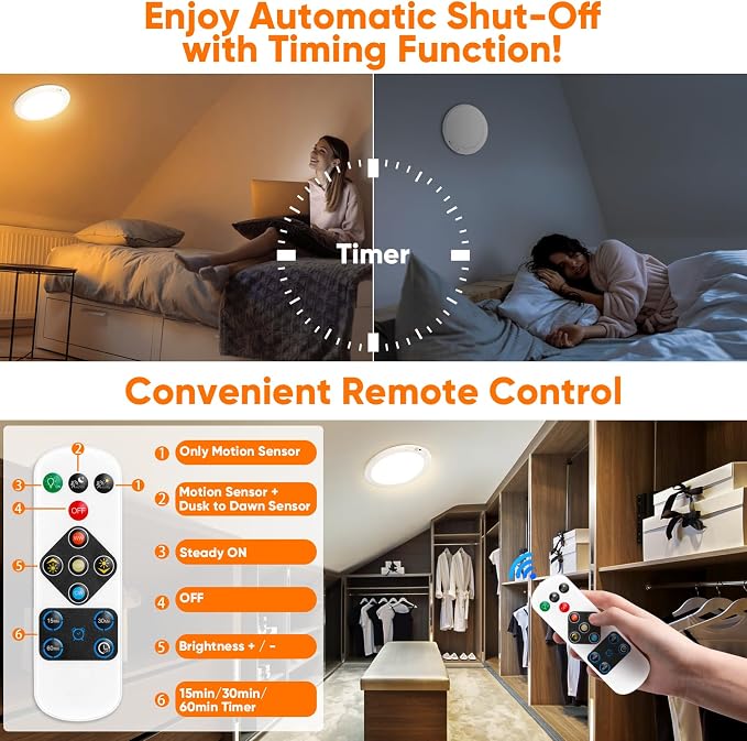 Rechargeable Motion Sensor Ceiling Light, Battery Operated Closet Light