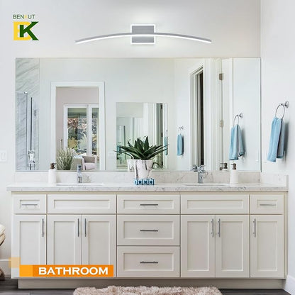 Benkut Modern LED Wall Sconce Silver LED Bathroom Light Fixtures Over Mirror Wall Lighting for Bathroom, Dimmable Long Vanity Light for Bathroom Living Dining Room(5CCT 31.5Inch)