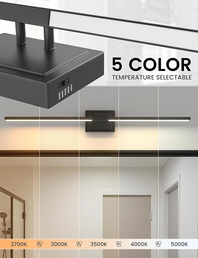 NIORSUN 39.4 Inch Modern Bathroom Light Fixture, 34W 5CCT Dimmable LED Black Bathroom Vanity Lights Over Mirror, Vanity Lights for Bathrooms Restroom Mirror