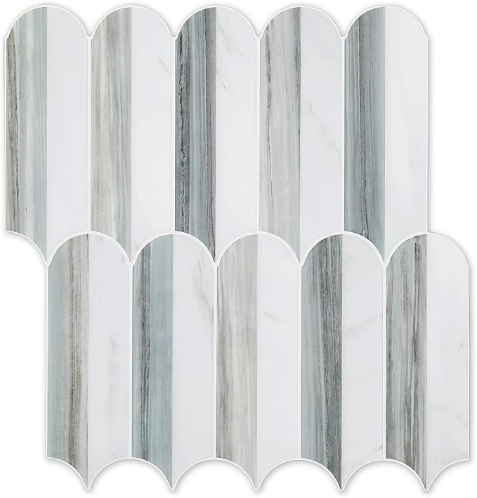 Tilingview 10PCS Peel and Stick Backsplash for Kitchen, Self-Adhesive Marble Splicing Vinyl Tile, Feather Gel Wall Tile for Home Decoration (Blue White)