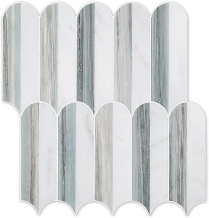 Tilingview 10PCS Peel and Stick Backsplash for Kitchen, Self-Adhesive Marble Splicing Vinyl Tile, Feather Gel Wall Tile for Home Decoration (Blue White)