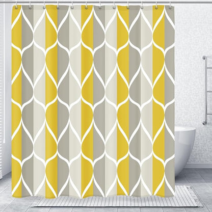 Gelbchu Geometric Shower Curtain for Bathroom, Gray Yellow, 72x72 Inch | with Hooks, Premium Polyester, Quick Dry, Water Repellent, Machine Washable, Rustproof Grommets, Modern Minimalist