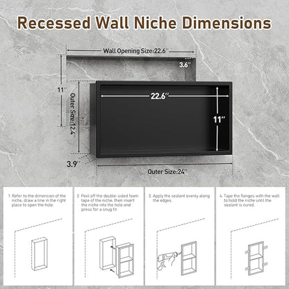 23x11 Inch Recessed Medicine Cabinet, Black Medicine Cabinet No Mirror, 304 Stainless Steel Bathroom Wall Niche Cabinet with Storage for Bathroom, Living Room