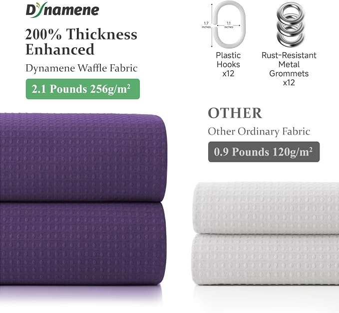 Extra Long Waffle Shower Curtain 256 GSM Fabric 72"x84" Purple | 84 Inch Long, Thick Cloth, Weighted Hem, Water Repellent, Tall Hotel Luxury Polyester Shower Curtains for Bathroom 12 Hooks