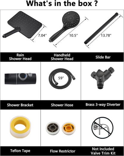 PDPBath High Pressure Rainfall Shower Head with Handheld Combo, Height Adjustable Dual Handheld Shower Head Combo with Slide Bar for Easy Reach, Matte Black