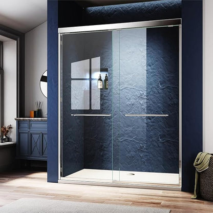 Chrome Shower Glass Door 56-60'' x 72'',Splash-Proof Adjustable Stainless Steel Rails Semi-Frameless Door Design,SGCC/ANSI Certified Clear Tempered Glass for Bathroom