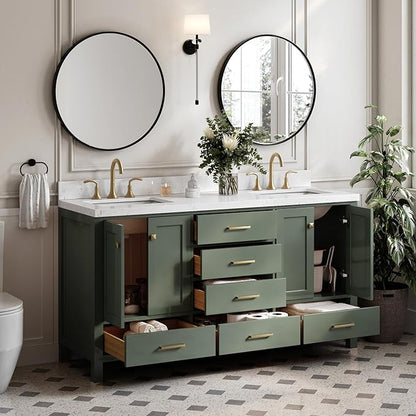 ARIEL Cambridge 66 Inch Double Rectangle Sink Bathroom Vanity with Carrara White Quartz Countertop 1.5 Inch in Vintage Green