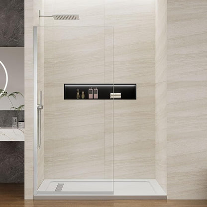 Shower Screen 36" x 76" Half Frameless Shower Wall Panel, Tempered Glass 3/8 inch, Easy to clean Coating, Fixed Glass Shower Door with Hardware (Brushed)