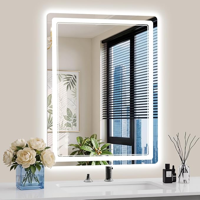 24"x32" LED Bathroom Mirror with Lights, Backlit + Front Lit, Anti-Fog, Lighted Bathroom Mirror for Wall, HD Shatterproof Tempered Glass, Dimmable, Memory Function (Horizontal/Vertical)