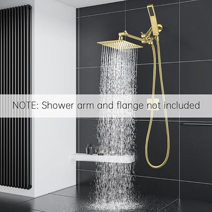 G-Promise All Metal 10" Dual Square Shower Head Combo | Rain Shower Head | Handheld Shower Wand | Adjustable | 3-Way Diverter | 71" Extra Long Hose - A Bathroom Upgrade (Polished Brass) | Built to Last, Easy Install, Adjustable Height & Angle for All H...