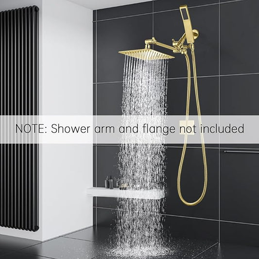 G-Promise All Metal 10" Dual Square Shower Head Combo | Rain Shower Head | Handheld Shower Wand | Adjustable | 3-Way Diverter | 71" Extra Long Hose - A Bathroom Upgrade (Polished Brass) | Built to Last, Easy Install, Adjustable Height & Angle for All H...