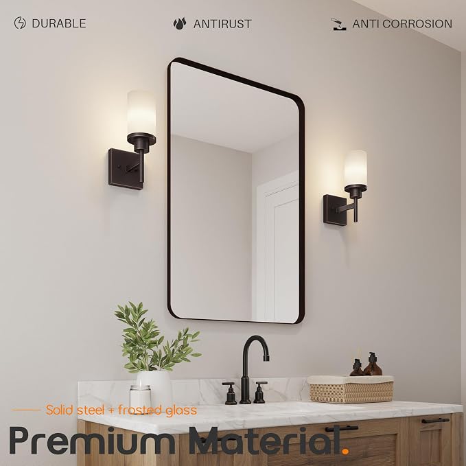Wall Lights Over Mirror Bathroom Vanity Light Fixtures with White Frosted Glass, Wall Sconce for Porch Hallway Entrance, Oil Rubbed Bronze T001ORB-L1