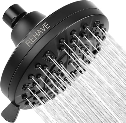 Shower Head, REHAVE Rainfall ShowerHead, 5.1 Inches High-Pressure with 63 Jets 8 Spray Modes - Replacement for Bathroom Shower Heads - Anti-Clogging Silicone Nozzles, Brass Angle-adjustable Ball Joint