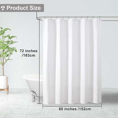 OVZME White Stall Fabric Shower Curtain 60X72 inch, Embossed Textured Fabric Shower Curtain for Bathroom - Soft Cloth & Hotel Spa, Water Repellent, Machine Washable Bathroom Curtain