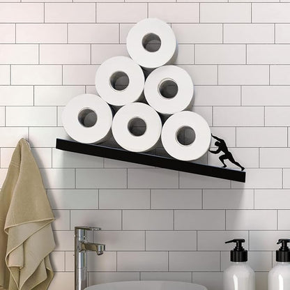 Floating Toilet Paper Shelf - Funny Bathroom Decor, Sisyphus | Unique toilet paper holder doubles as tissue box cover and bathroom shelf storage