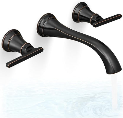 Oil Rubbed Bronze Wall Mount Tub Filler, High Flow Bath Tub Faucet 2 Handles, Brass Bathtub Faucets with 8 Inch Long Spout Reach, Rough-in Valve