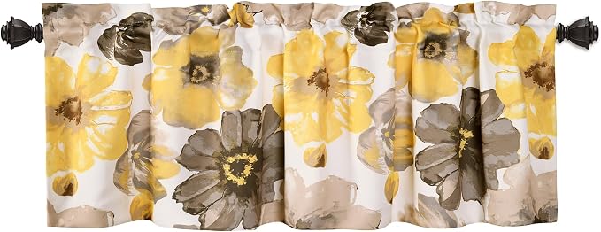 Lush Decor Leah Room Darkening Window Curtain Valance, 18 inch x 52 inch, Yellow/Gray