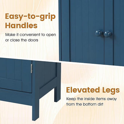 GIANTEX Storage Cabinet with Doors and Shelves - Freestanding Storage Organizer with Anti-Tipping Device, Entryway Storage Unit for Living Room, Home Decor, Bathroom Floor Cabinet, Prussian Blue