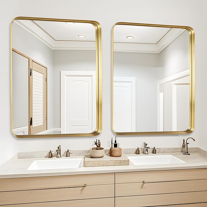 Fabuday Gold Bathroom Mirror - 30x36 Inch Over Sink Wall Mirrors for Bathroom, Rectangle Vanity Mirror for Bedroom, Living Room, Entryway, Horizontal or Vertical Hanging