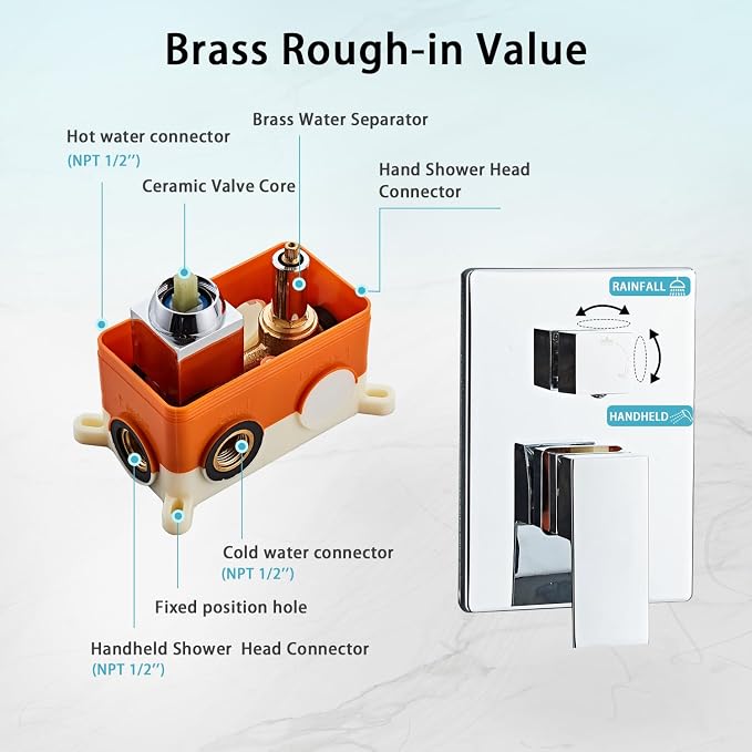 8 Inch Shower Faucet Set Ceiling Mount, High Pressure Rainfall Shower System, Square Rain Shower Head with Handheld Spray Combo, Ceiling Luxury Rainfall Shower Fixtures (L-Style)