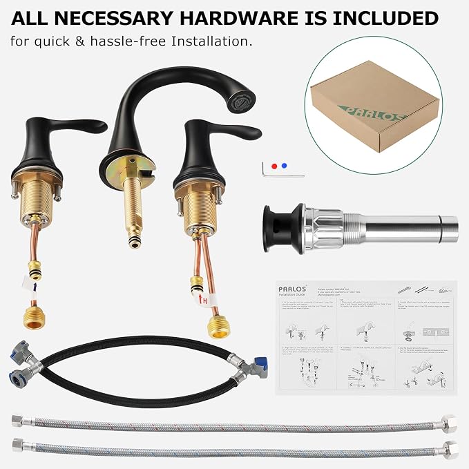 Bathroom Sink Faucet 8 Inch Widespread for Vanity, Oil Rubbed Bronze | Mid Arc Brass Spout, 2 Handle Lead-Free Bathroom Faucet with Metal Pop Up Drain Supply Lines for 3 Hole Lavatory Utility Sink