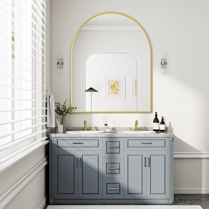 BEAUTYPEAK 36"x48" Arch Bathroom Wall Mirror, Gold | Wall Mounted Vanity Metal Frame Mirror for Bedroom, Entryway, Living Room, Fireplace