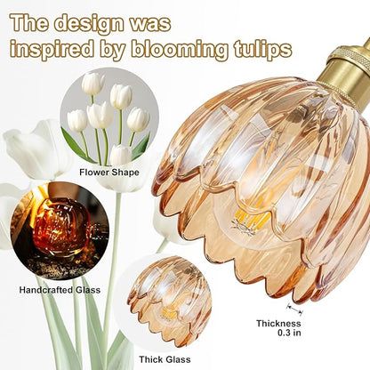 Vintage Bathroom Light Fixtures,3-Light Hardwired Vanity Lights with Amber Tulip Glass Shade,Gold Bathroom Vanity Light for Mirror Restroom,E26 Socket,18.5 in(Bulbs Not Included)