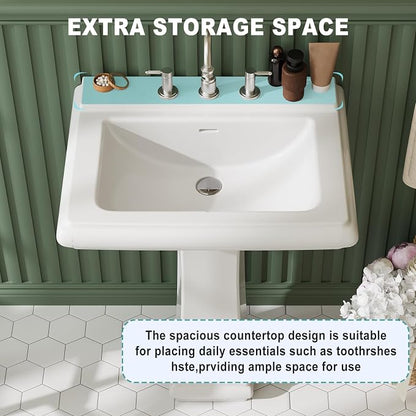 GarveeHome 26" W x 20" D White Ceramic Rectangular Pedestal Sink, Bathroom Vanity Sink with Overflow and 3 Pre-Drilled Holes for 8-Inch Faucets, Freestanding Sink Combo for Small Spaces