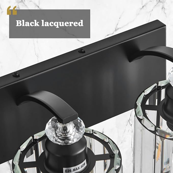 4-Light Black Bathroom Light Fixture Modern Vanity Lights Over Mirror Vintage Wall Sconce Lighting for Bathroom, Bedroom, Living Room, Hallway E26 Base with Crystal Bathroom Vanity Light