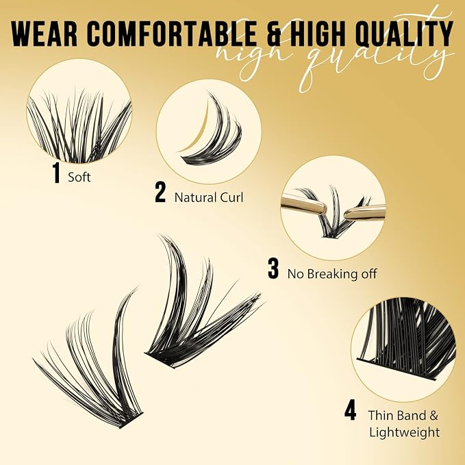 QUEWEL Lash Clusters 320Pcs 40D+50D D Curl Lash Cluster Eyelash Extensions | Cluster Lashes Mix9-16mm Individual Eyelashes Clusters Wispy Lash Clusters Thin Band Soft to Use at Home(40D+50D D Mix9-16)