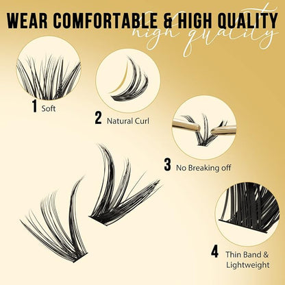 QUEWEL Lash Clusters 320Pcs 40D+50D C Curl Lash Cluster Eyelash Extensions | Cluster Lashes Mix12-18mm Individual Eyelashes Clusters Wispy Lash Clusters Thin Band Soft to Use at Home(40D+50D C Mix12-18)