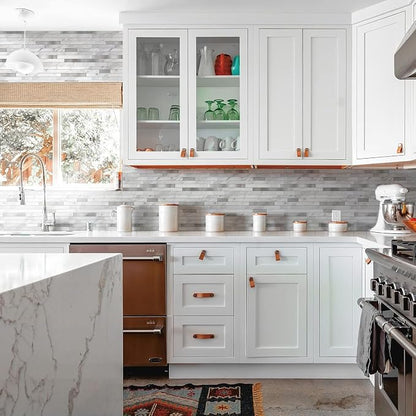 KASARO Peel and Stick Marble Backsplash Tile, 10 Sheets, White Marble with Silver Embellished Stripes, Self-Adhesive Wall Tile for Kitchen, Bathroom, Fireplace, RV (11.4” x 10.6”)