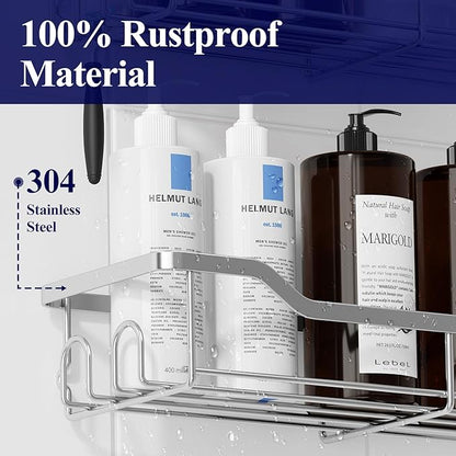 Kitsure Shower Caddy, Adhesive Shower Organizer, Large, Silver | Stainless Steel Shelf for Inside Shower, No Drill Bathroom Organizers and Storage, Home Decor Accessories