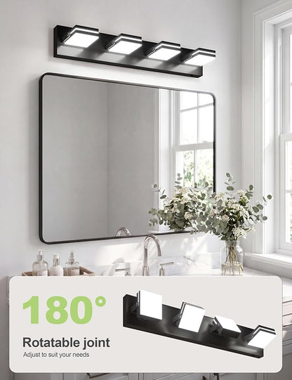 VOLISUN 4 Light Bathroom Vanity Light, 27.16 inch Dimmable Bathroom Light Fixtures Over Mirror, 5 Color Temperatures, 180°Rotatable Head, Black LED Vanity Lights for Bathrooms-ETL Certificated