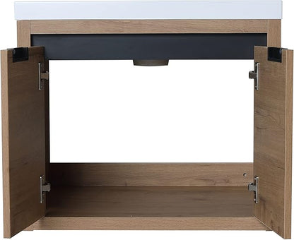 24 Inch Bathroom Vanity with Sink, Modern Floating Single Sink Bathroom Vanities Set, Wall-Mounted Bathroom Vanity, Soft Close Door (Oak, 18 * 24)