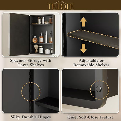 TETOTE 24 X 32 Medicine Cabinet Mirror Polished Chrome Stainless Steel Framed Bathroom Mirror Cabinet with Adjustable Shelves Recessed Mounted/Surface Mounted Medicine Cabinet with Mirror