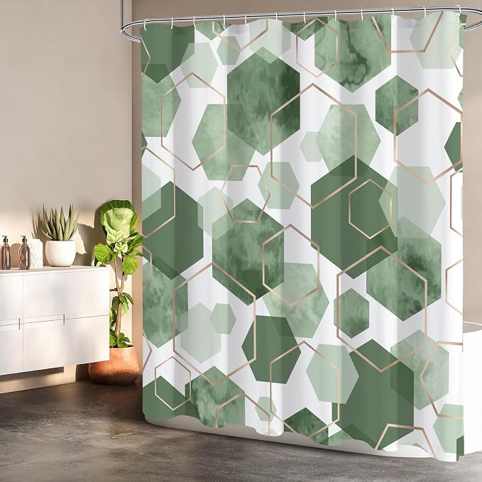 Litabel Olive Green Geometric Shower Curtain for Bathroom, 72x72 | Olive Green Modern Minimalist Shower Curtains, Geometric Art Print Abstract Waterproof Bathroom Curtain