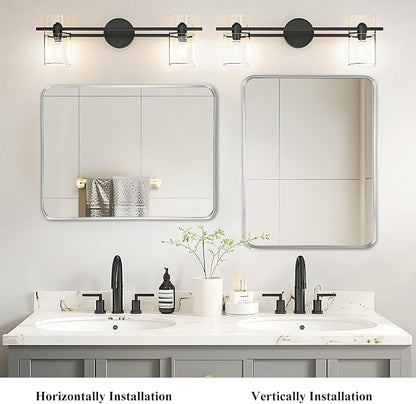 Silver Bathroom Vanity Mirror Over Sink 30x36, Large Wall Chrome Mirror | Fabuday Matte Metal Brushed Nickel Framed Rectangle Mirror for Living Room, Bedroom, Entryway Decor, Wall Mounted