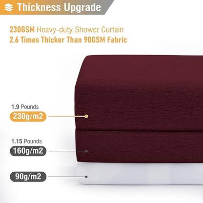 BTTN Fabric Shower Curtain, Linen Textured Heavy Duty Polyester Cloth Shower Curtain Set with Plastic Hooks, Burgundy, 72" W x 84" L (Pack of 1)