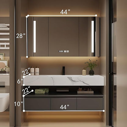 Bathroom Vanity with Sink - Single/Double Sink Bathroom Vanity Cabinet & LED Smart Defogger Mirror Cabinet Set, Modern Floating Vanity, Wall-Mounted Installation (44",Single Sink)