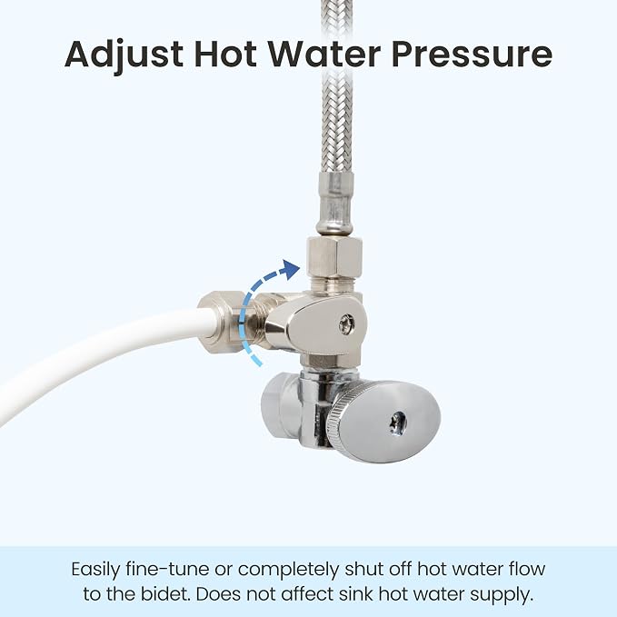LUXE Bidet 3/8 x 3/8 x 8mm Hot Water Shut-Off Valve T-Adapter | Nickel Finish, Compatible with NEO & NEO Plus Series Bidet Attachments